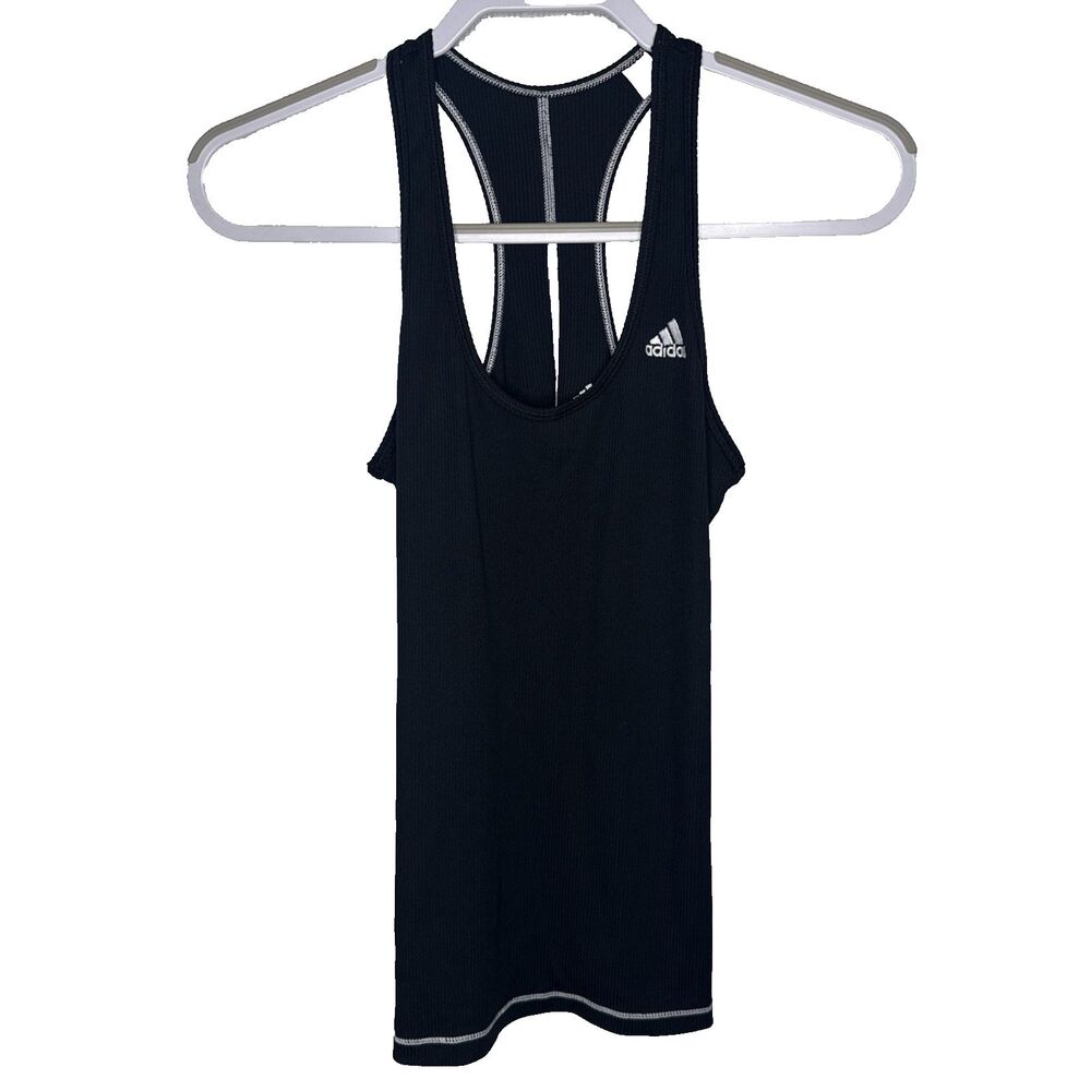 adidas Womens Tank Top Size Small S Black Ribbed Racerback Athletic Workout Shir